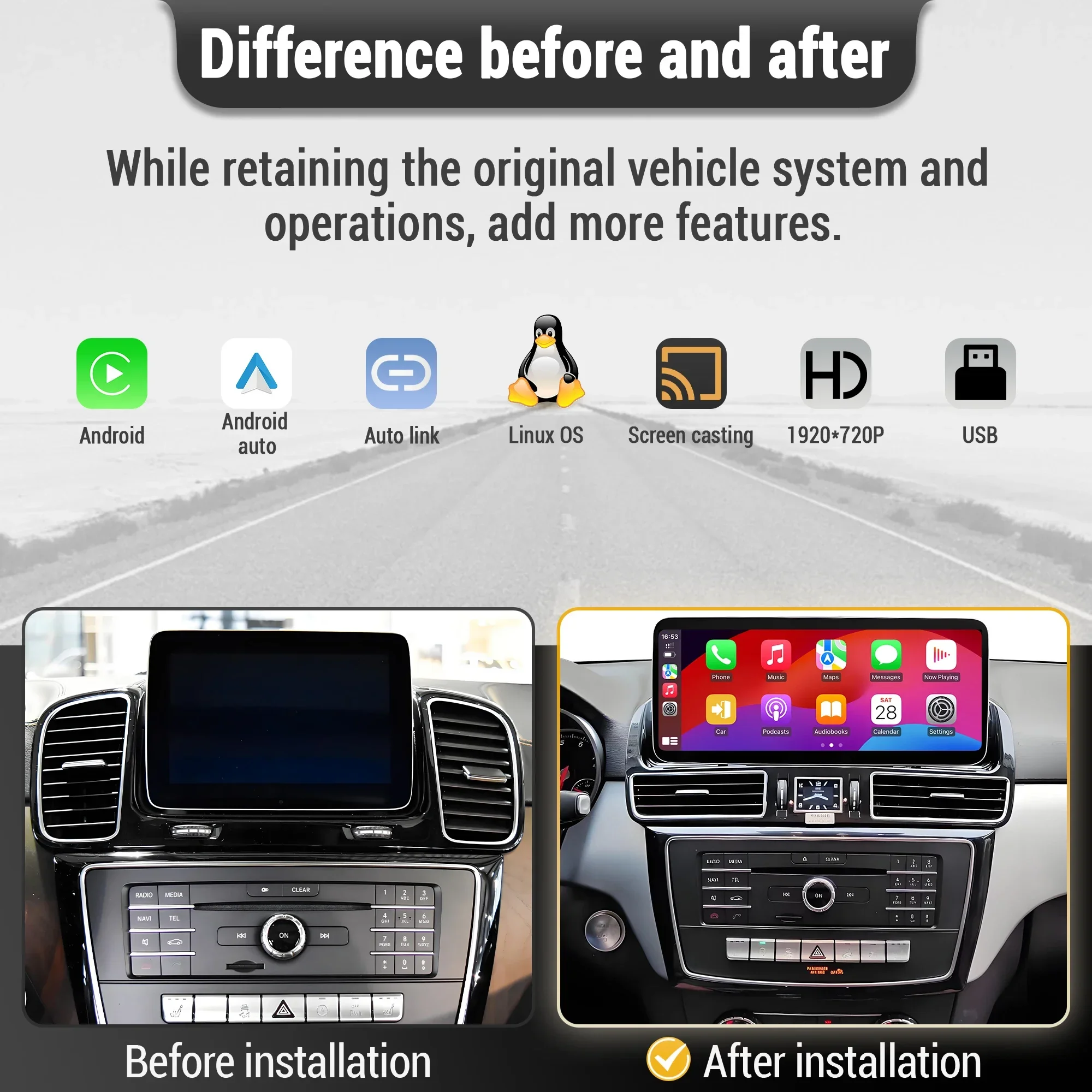 Linux Multimedia Screen Wireless Play Radio Touch for Mercedes Benz ML GL GLE GLS W166 X166 2012-2019 Car Entertainment System