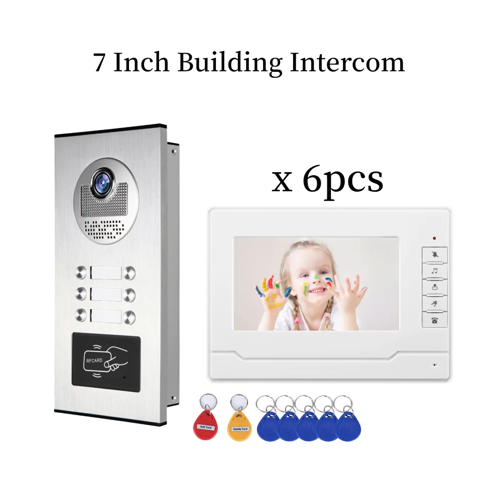 2-12 Units Building Video Intercom Apartment Video Door Phone System HD Camera 7" Monitor Video Doorbell With RFID Card Unlock