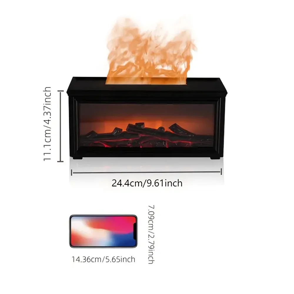 Fireplace Flame Effect Humidifier 300ml Multi Function 7 Color LED Lights Essential Oil Diffuser With Remote Control & 3 Oils