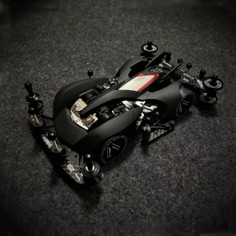 1Set 1/32 Scale Tamiya Mini 4WD Modified Car Spin Cobra w/ FMA Chassis Matte Black Car Cowl Gift for Boyfriend (Unassembled )