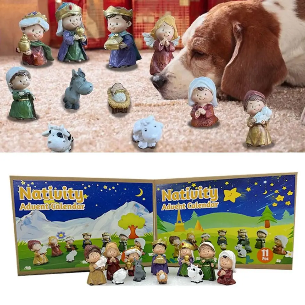 Nativity Scene Advent Calendar 11 Days Cute Desktop Ornaments Christian Religious Gifts Resin Christmas Countdown Calendar