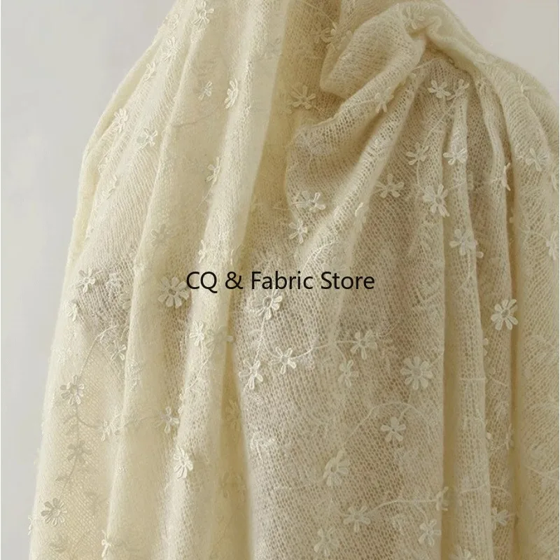 3D Embroidery Flower Soft Knitted Sweater Fabric Coarse Needle Woolen Fabric for Clothing Designer Fabric