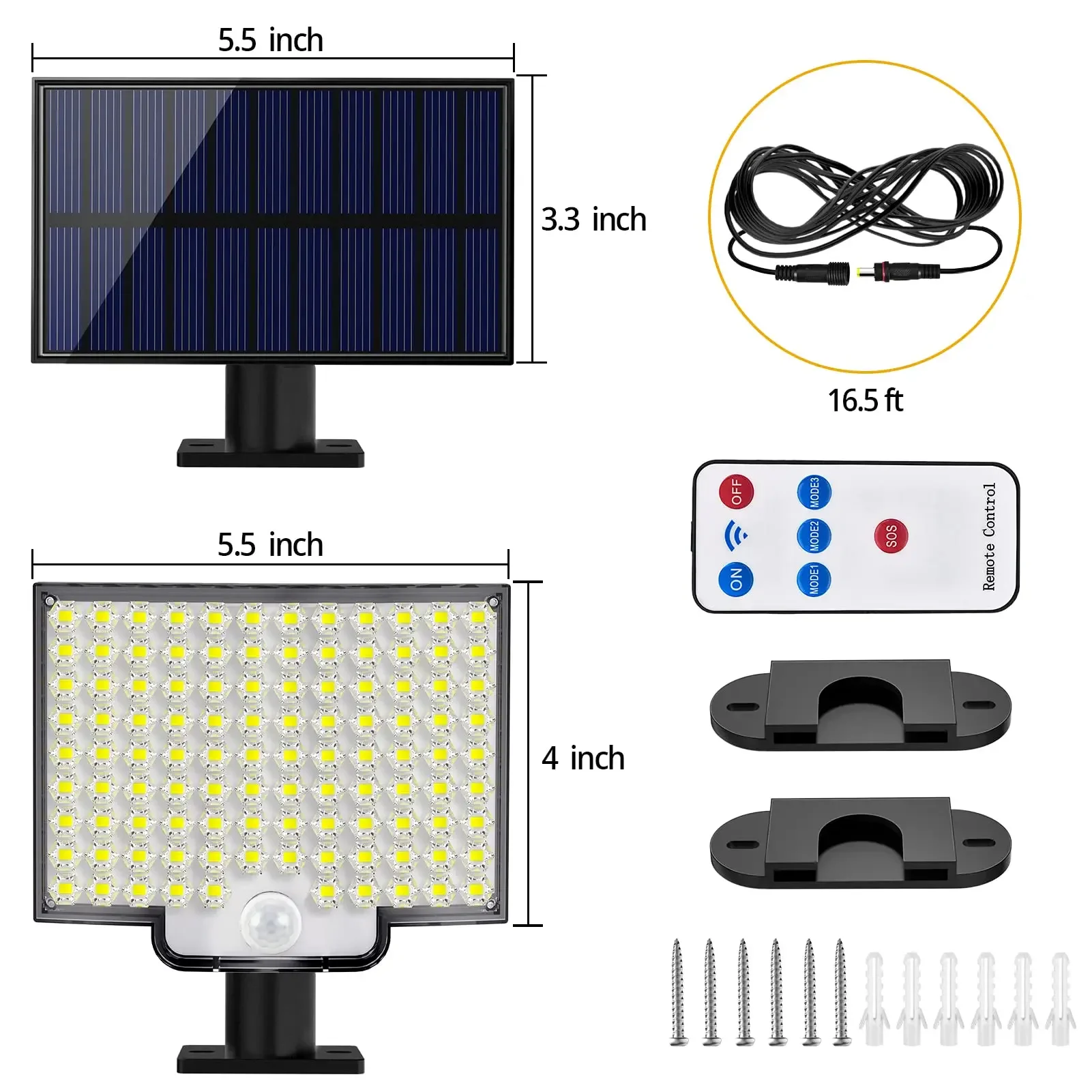 Solar Panel Led Headlights Waterproof 160LED Split with Motion Sensor Flood Lamp Remote Security Wall Light for Garden Fence