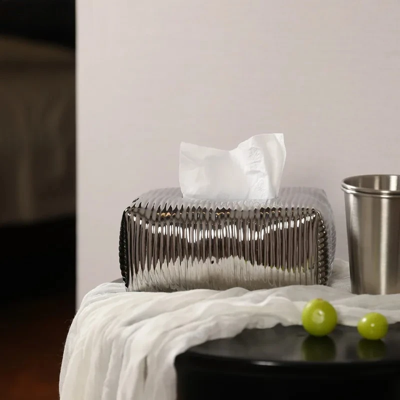 Creative Wave Stripe Silver Tissue Box Coffee Table Desk Decoration Minimalism Ceramic Tissue Box Bedside Table Paper Towel Case