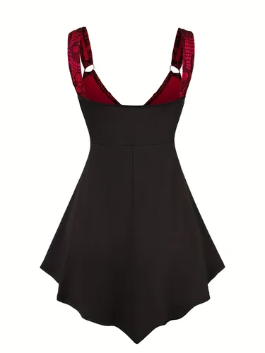 Imagen 2 del producto Nuevo vestido de talla grande con tirantes para mujer, vestido gótico punk con tirantes y costuras de encaje con calavera