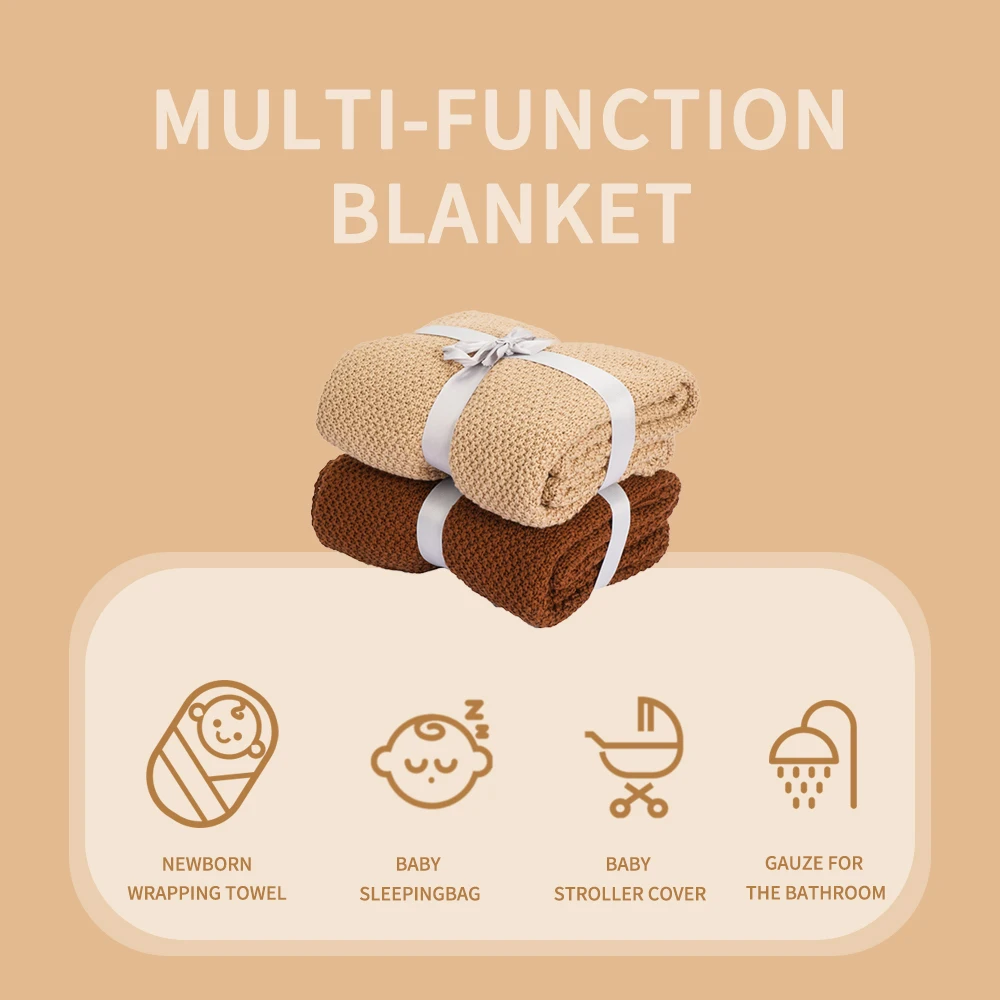 Kangobaby #My Soft Life# All Season Cotton Kinnted Shawl Baby Wool Blanket Newborn Wrap Infant Quilt Stroller Cover