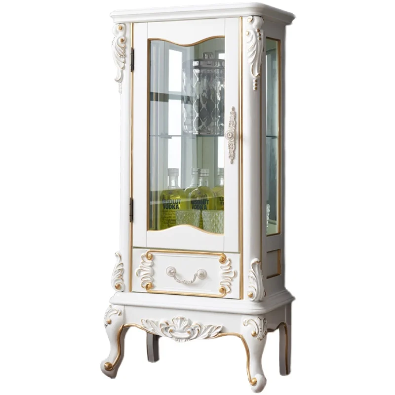 

American all solid wood, single door wine cabinet, living room glass door side , European retro small, low
