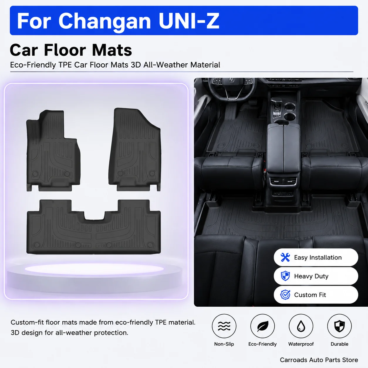 (LHD)Perfect Fit TPE 3D All-Weather Floor Mats for Changan UNI-Z - Eco-Friendly, Anti-Slip, OEM Fit