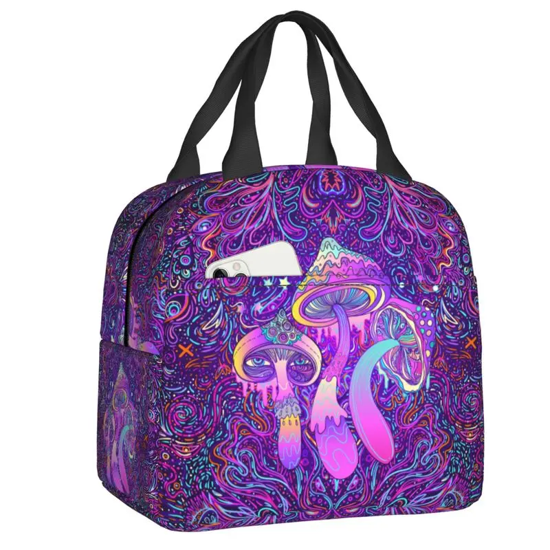 Psychedelic Magic Mushrooms Insulated Lunch Bag for Work School Resuable Thermal Cooler Lunch Box Women Children