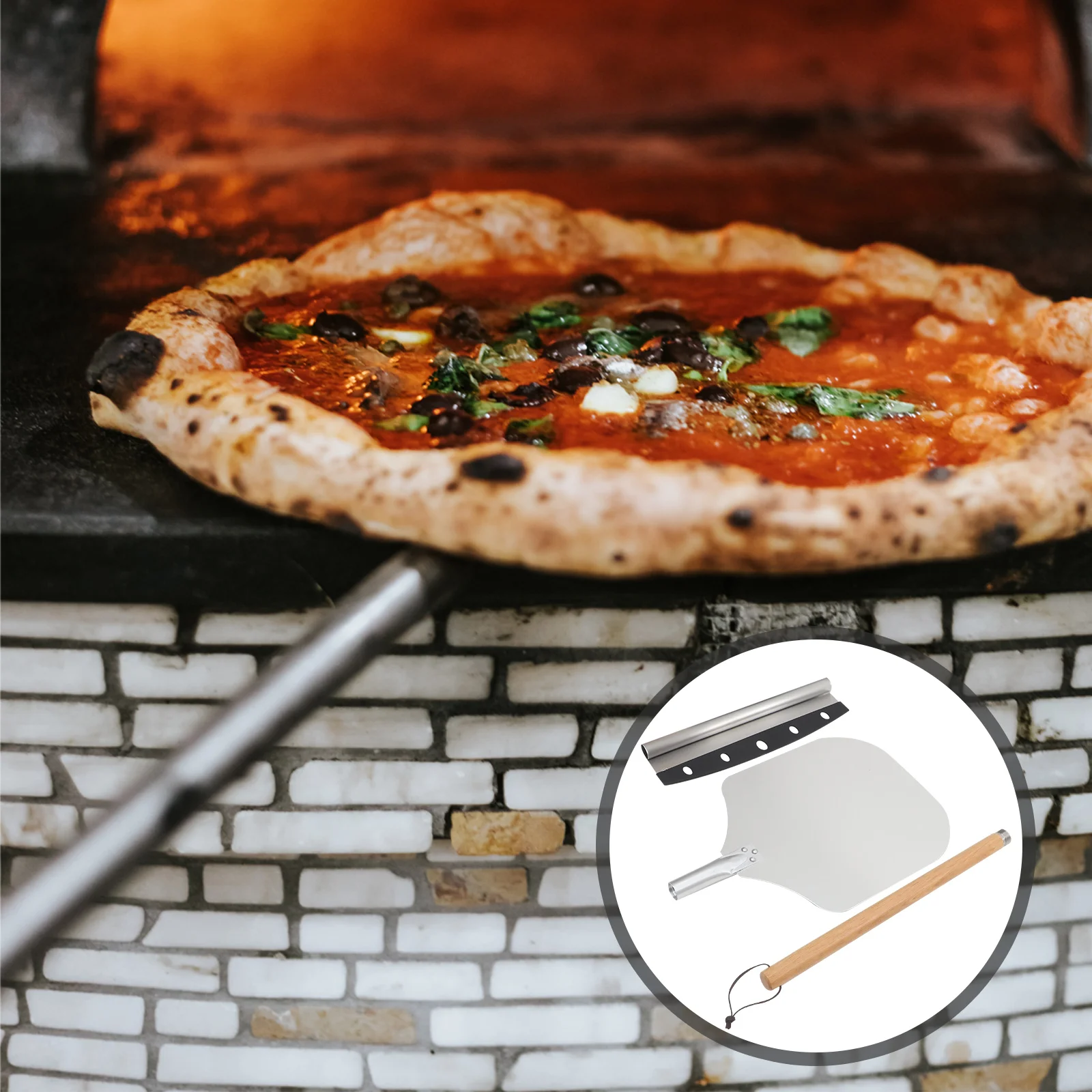 

2Pcs Pizza Cutter Shovel Set Detachable Wooden Handle Lightweight Aluminum Cake Transfer Baking Supplies Kitchenware Pizza Tools