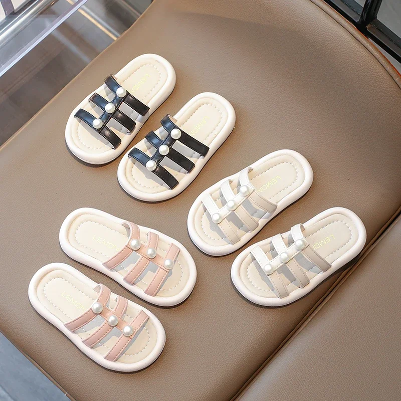 

Детские милые тапочки, летняя новая обувь с жемчугом, простые повседневные тапочки для девочек, детская разноцветная Милая стильная обувь