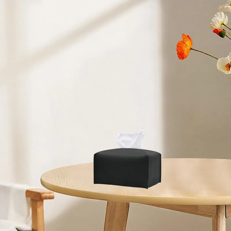 Rechteckiger Taschentuchboxhalter aus PU-Leder mit Bodengurt, Faltbarer Übergroßer Taschentuchbox-Organizer für Bad/Auto/Hotel/Büro – Detail 7