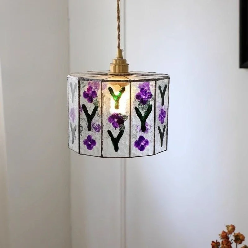 Colorful Square Glass LED Hanging Light Copper Socket Bedroom Cafe Bar Stair Home Indoor Lighting Modern Pendant Lamp