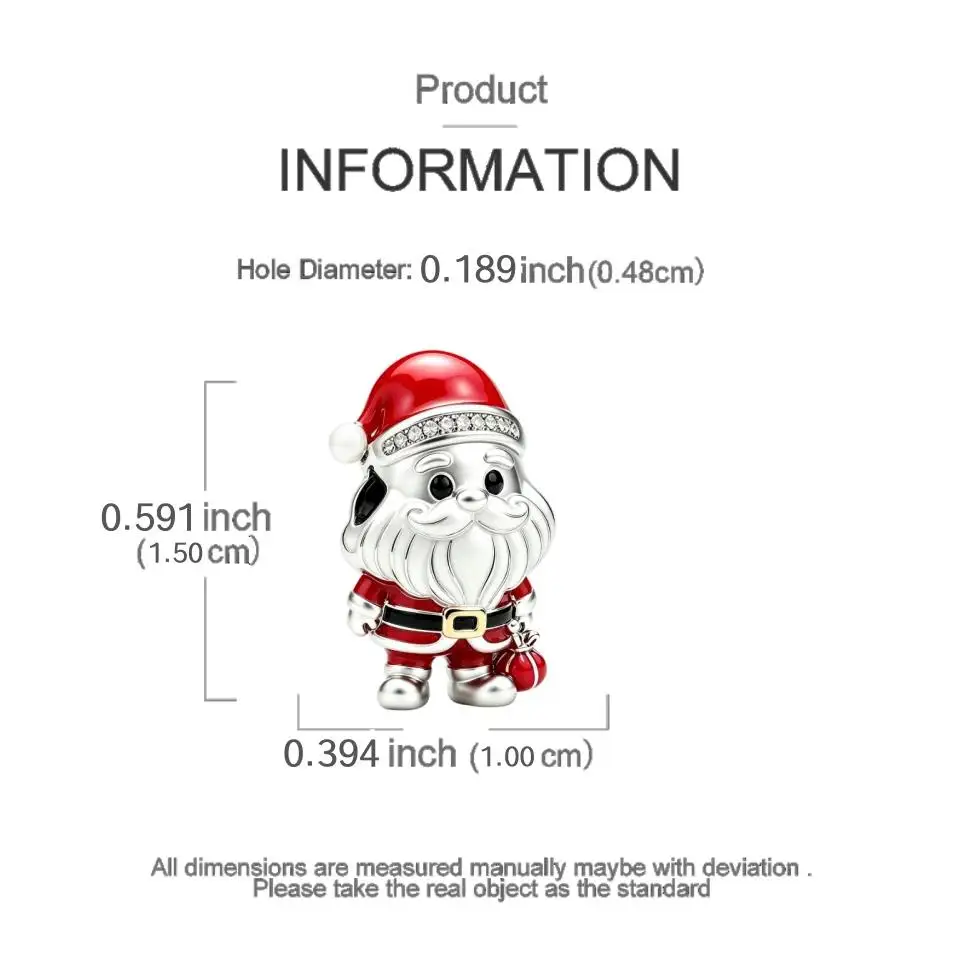 925 Sterling Silber Weihnachtsparty Neuer Niedlicher Santa-Charm Perlen DIY 3mm Armband Schlüsselanhänger für Frauen Exquisites Schmuckgeschenk – Detail 5