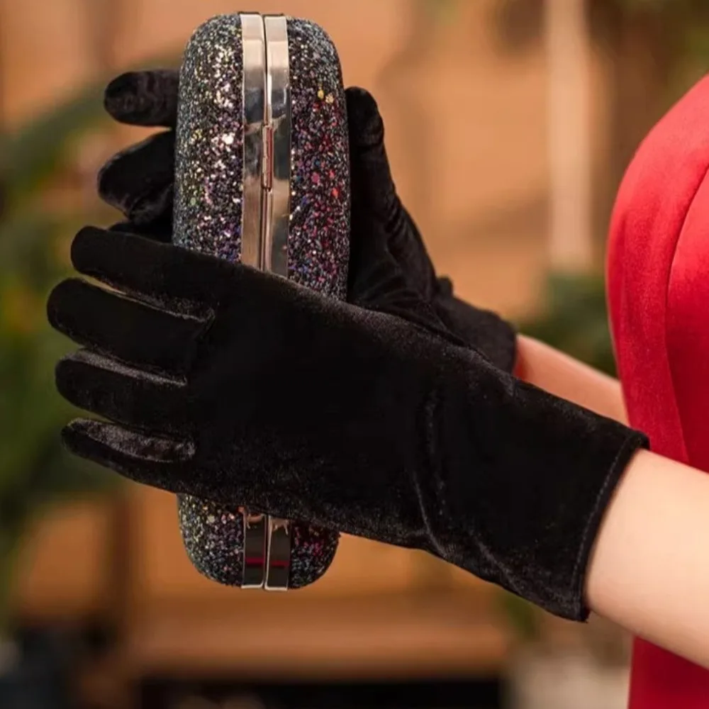 Novo vintage casamento luvas de noiva hepburn veludo vestido de noiva luvas bowknot vestido de festa fotográfico prop senhora