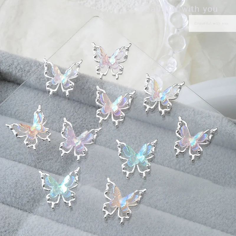 5PCS Colorful Butterfly Alloy Nail Accessories Double-Layer 3D Hollow Butterfly Nail Drill Decoration Pendant DIY Accessories