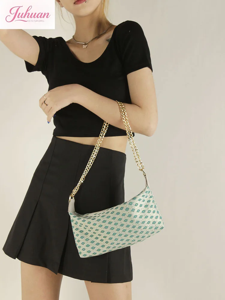 

Small Square Bags Women's Green Fresh Jacquard Messenger Bag 2025 Spring Summer Popular Armpit Bag Commuting Dating Daily Wear