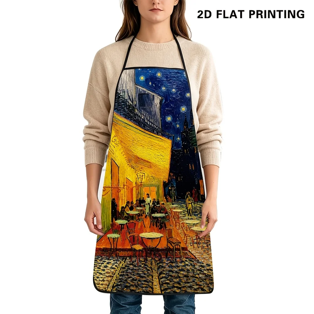 Vibrant Starry Night Cafe Scene Print Apron for Kitchen Cooking Baking BBQ Picnic Outdoor Wear