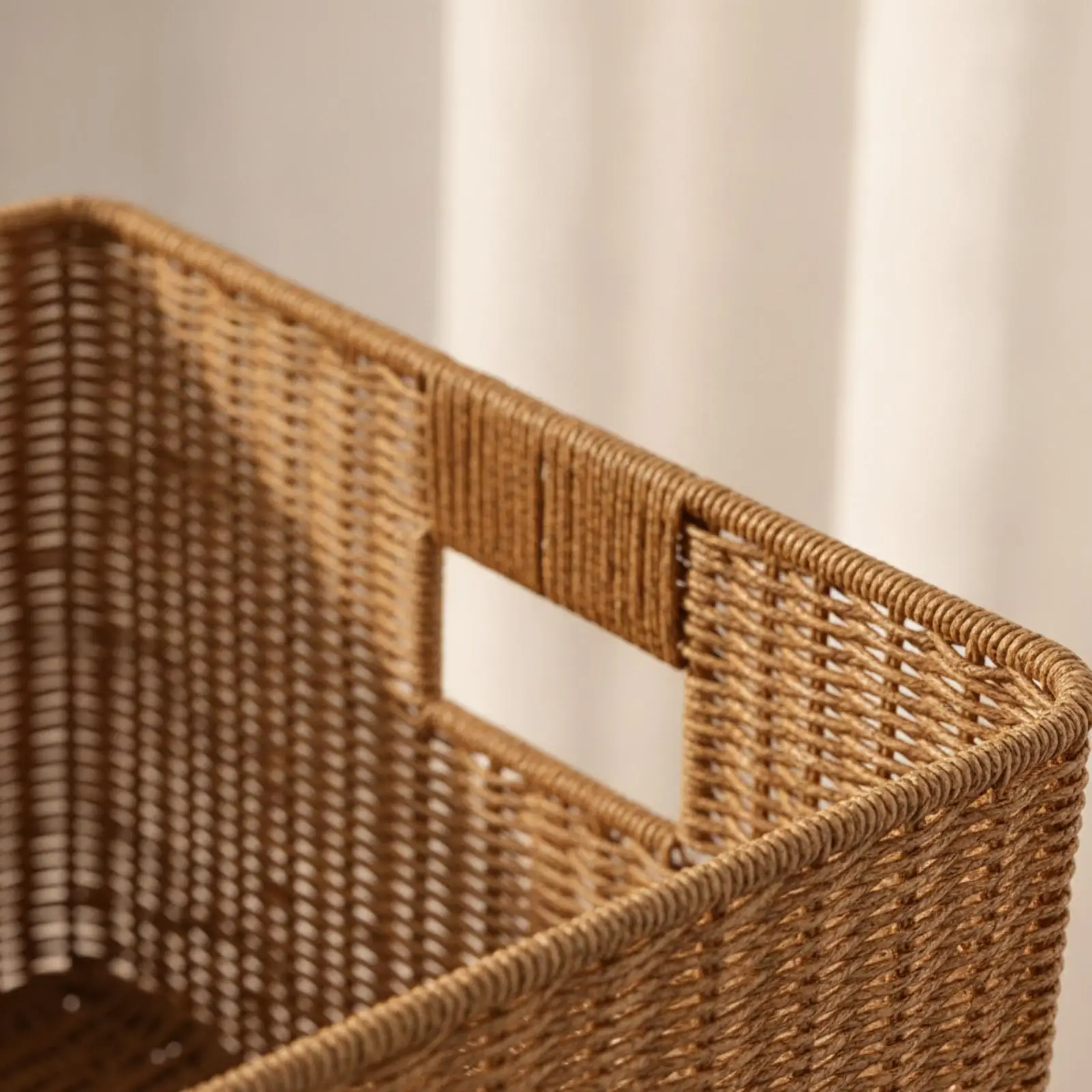 Office File Organizer Box with Handles Rattan Storage Basket for Desk Paper Vouchers