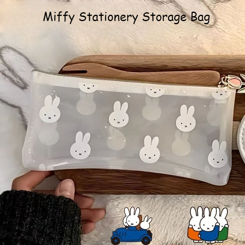 

New Kawaii Miffy Cute Cartoon Simple Large Capacity Transparent Waterproof Pen Bag Stationery Storage Children's Gifts