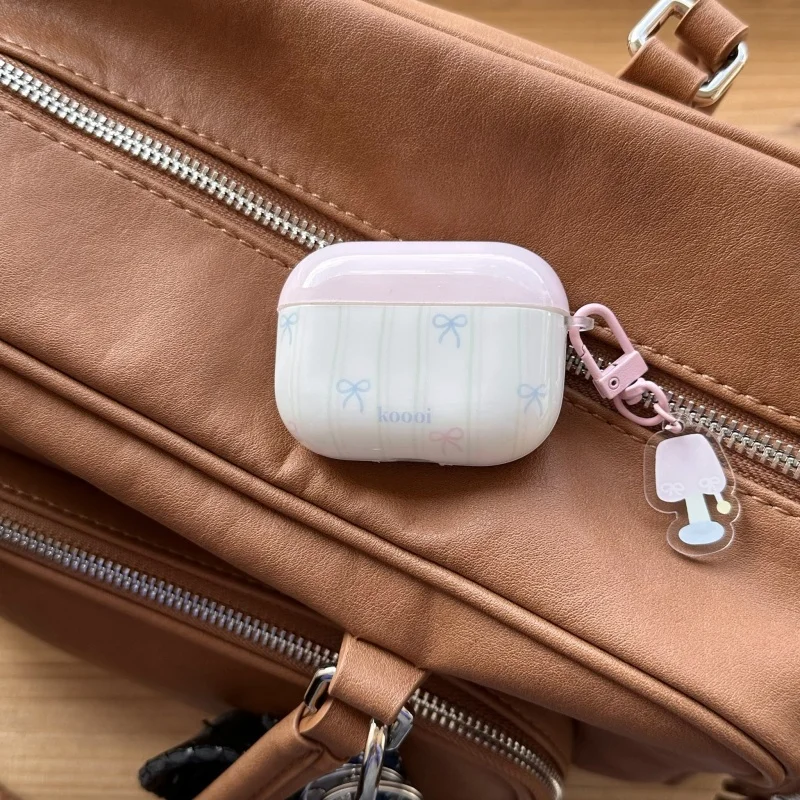 Bow Tie Style Pink Earphone Case with Hook for Apple Airpods Pro3, Pro, Pro2, 1, 2, 3, 4