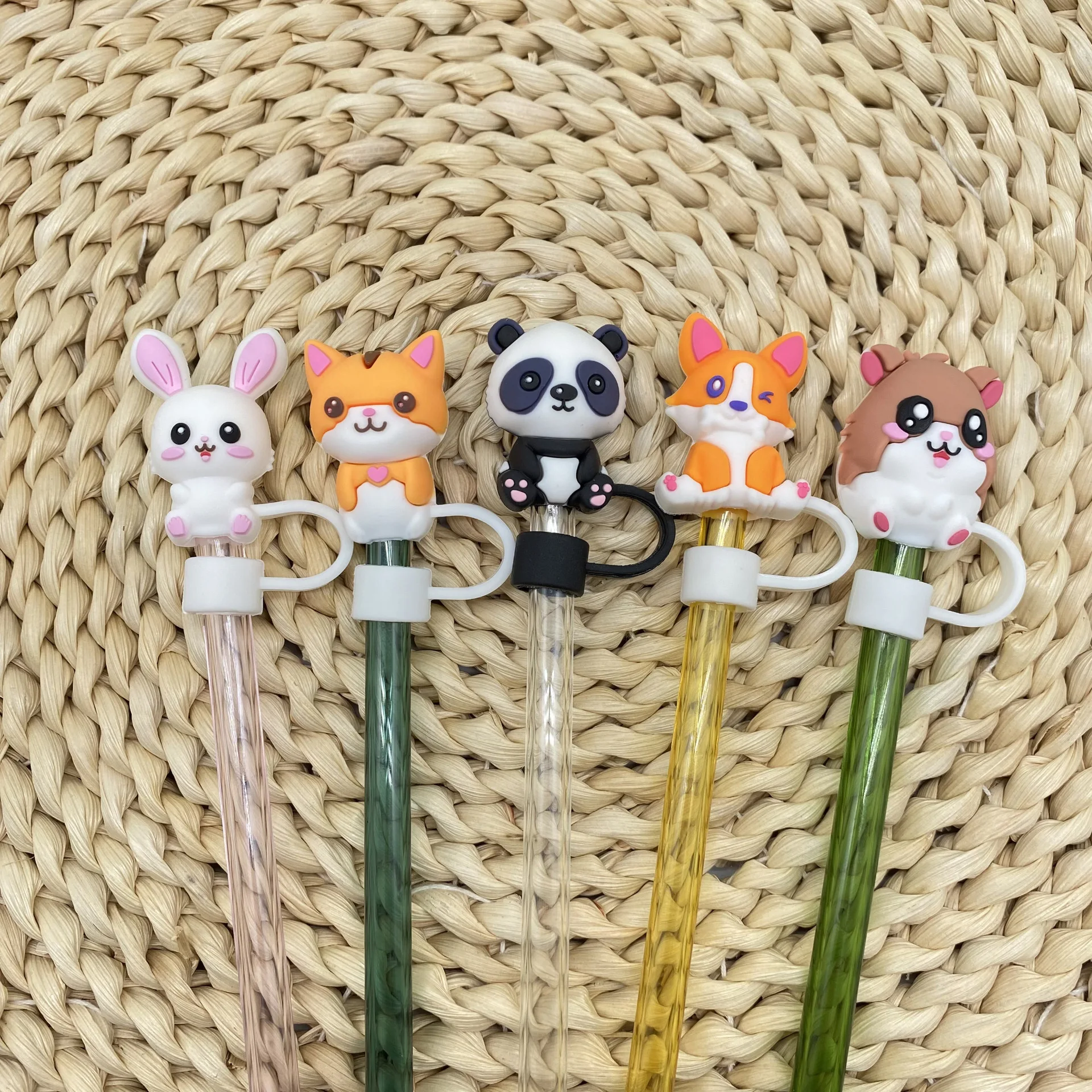 1pcs Reusable 10mm dog cat panda Silicone Straw Cap Glass Sealing Tool Drinking Water Splash Proof Dust Cover Halloween