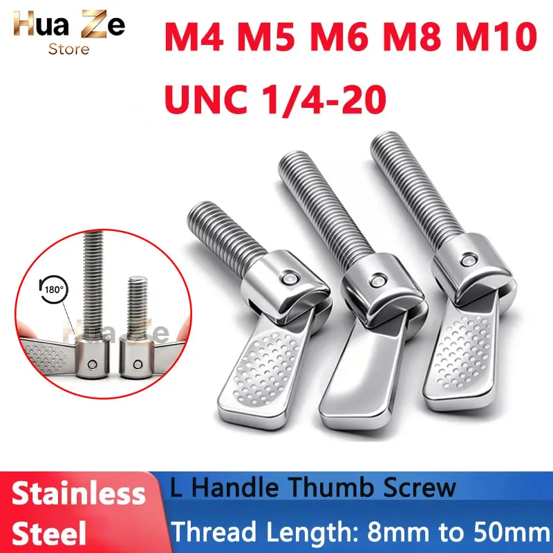 Stainless Steel L Thumb Screw M4 M5 M6 M8 M10 1/4-20 Adjustable Revolving Arm Tool-Free for Machinery Guard Electronic Enclosure