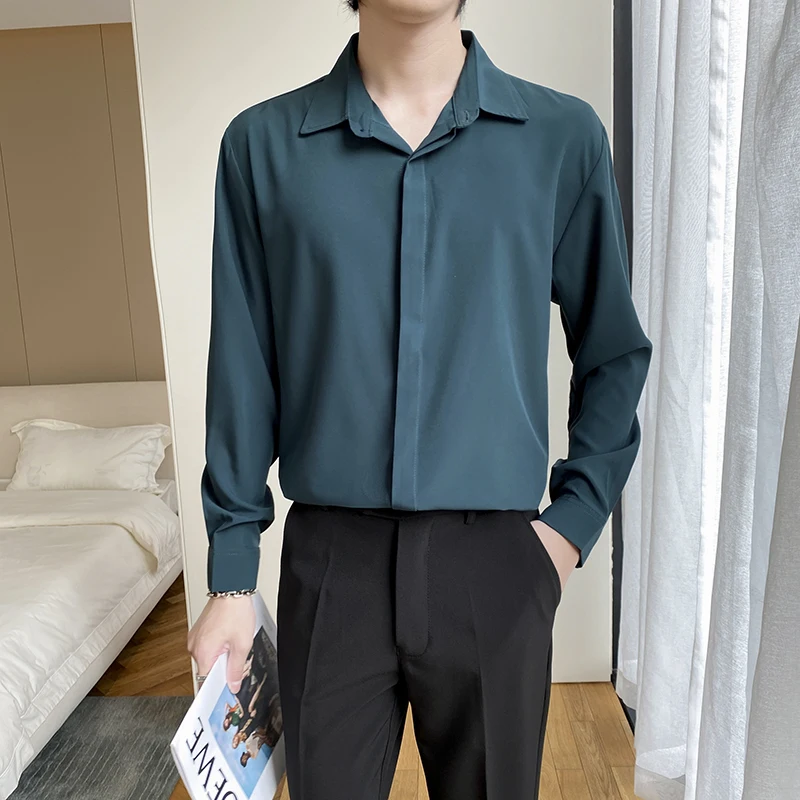

Business Casual Long Sleeve Pure Color Shirt Men's Spring Autumn Style Trendy Brand Casual Loose Fit Versatile Japanese Style