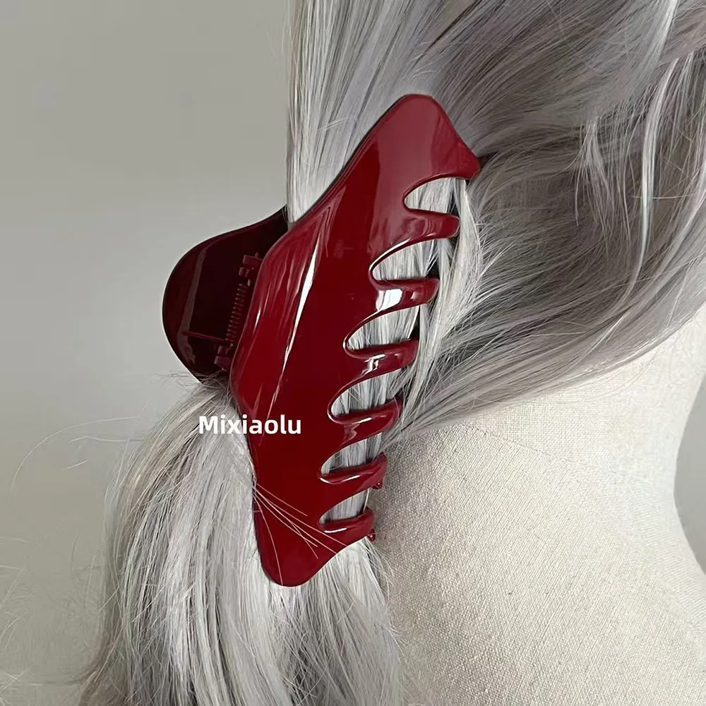 2 قطعة القلب الرجعية الأحمر التنين العظام مشبك شعر الفرنسية كبيرة كراب مقاطع الشعر القرش ذيل حصان المشبك دبوس الشعر إكسسوارات الشعر امرأة هدية #2