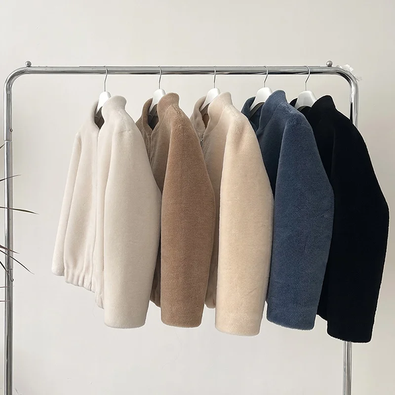 

Pure Wool Bi-Fur Coat Warmth And Sle Reversible Leather And Wool Blend Zipper ket Long Sve Korean Sle Commute Coat