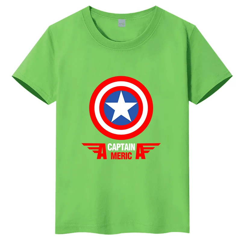

2026 Summer New Marvel Captain America Shield Printed Fashion Casual Children's T-shirt Pure Cotton Parent Child Top