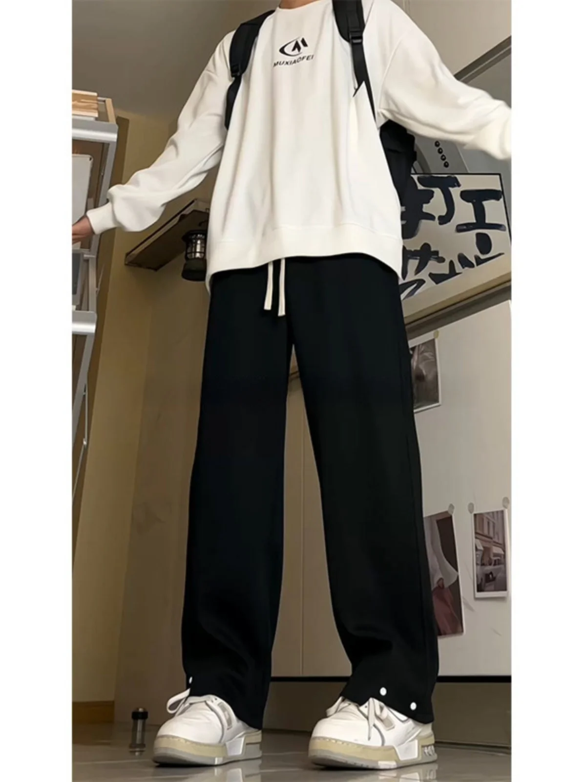 

Мужские широкие брюки свободного кроя в американском стиле, повседневные спортивные брюки, осенняя новинка, модные прямые брюки