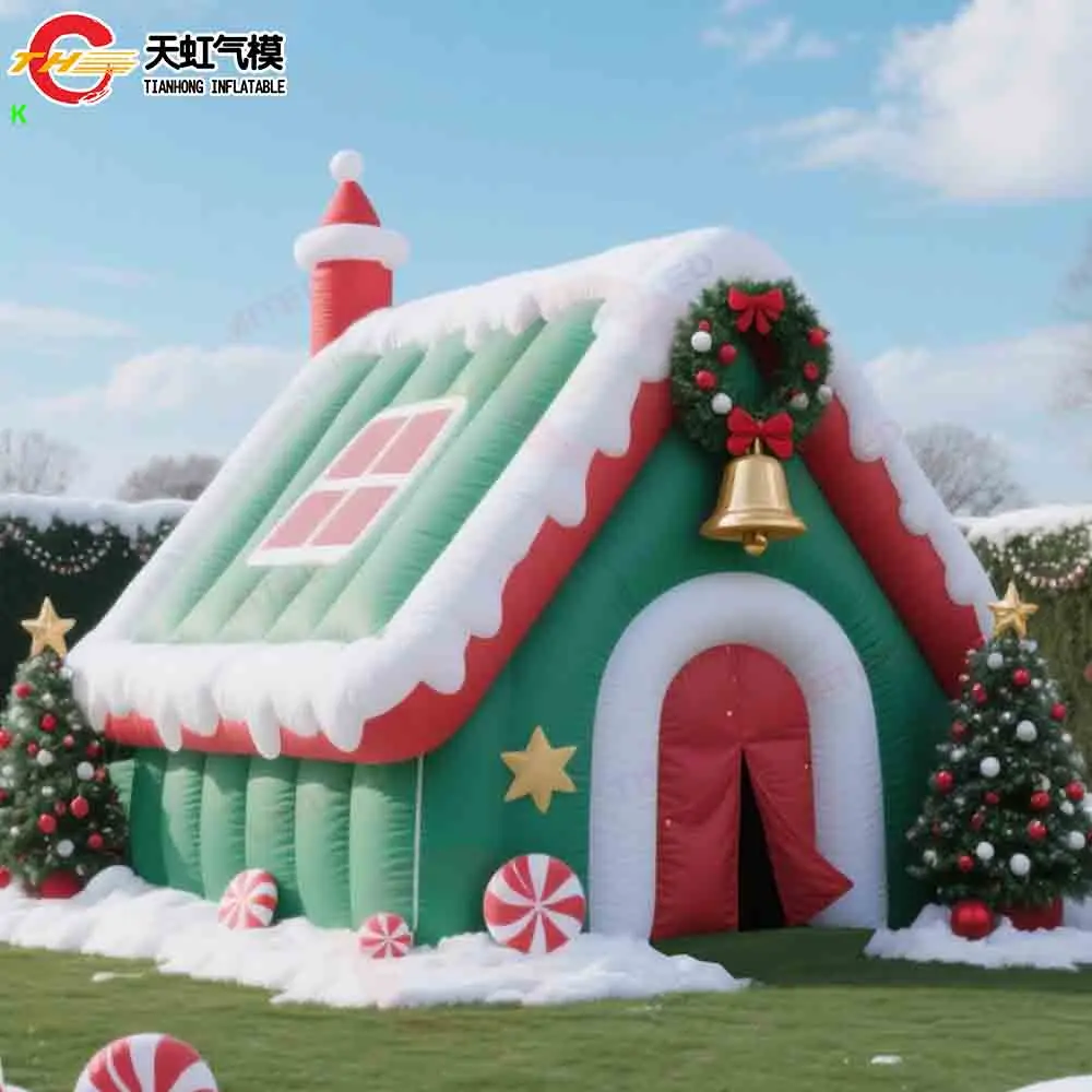 Schneller Türversand, aufblasbares Weihnachtsmann-Grotto-Weihnachtshaus zum Verkauf, kommerzielle tragbare Blow-up-Rasenzelte im Freien mit Gebläse