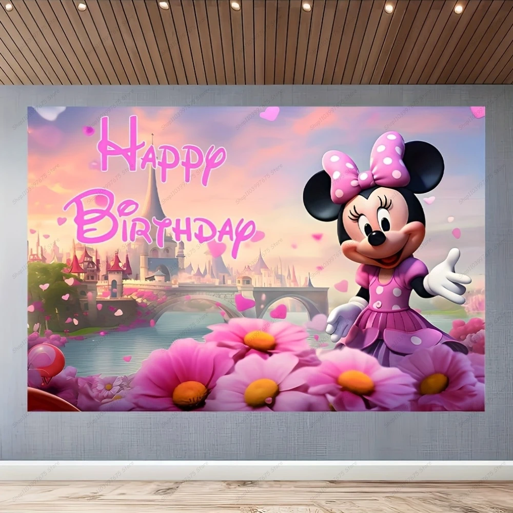 Disney minnie mouse festa pano de fundo princesa menina bolo de aniversário mesa decoração fotografia fundo vinil banner chuveiro do bebê