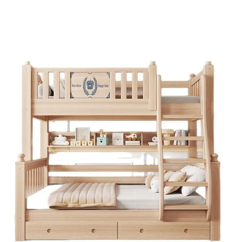 

Двухъярусная детская кровать из массива дерева в американском стиле с местом для хранения, для небольших квартир, высокая/низкая, в форме тюльпана, кровать для матери и ребенка