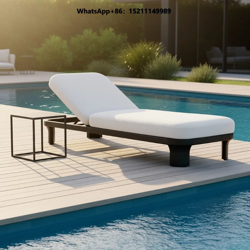 Aluminum Adjustable Chaise Lounge Chair Sleek Adjustable Back  Soft Fabric Cushion Modern Outdoor Pool