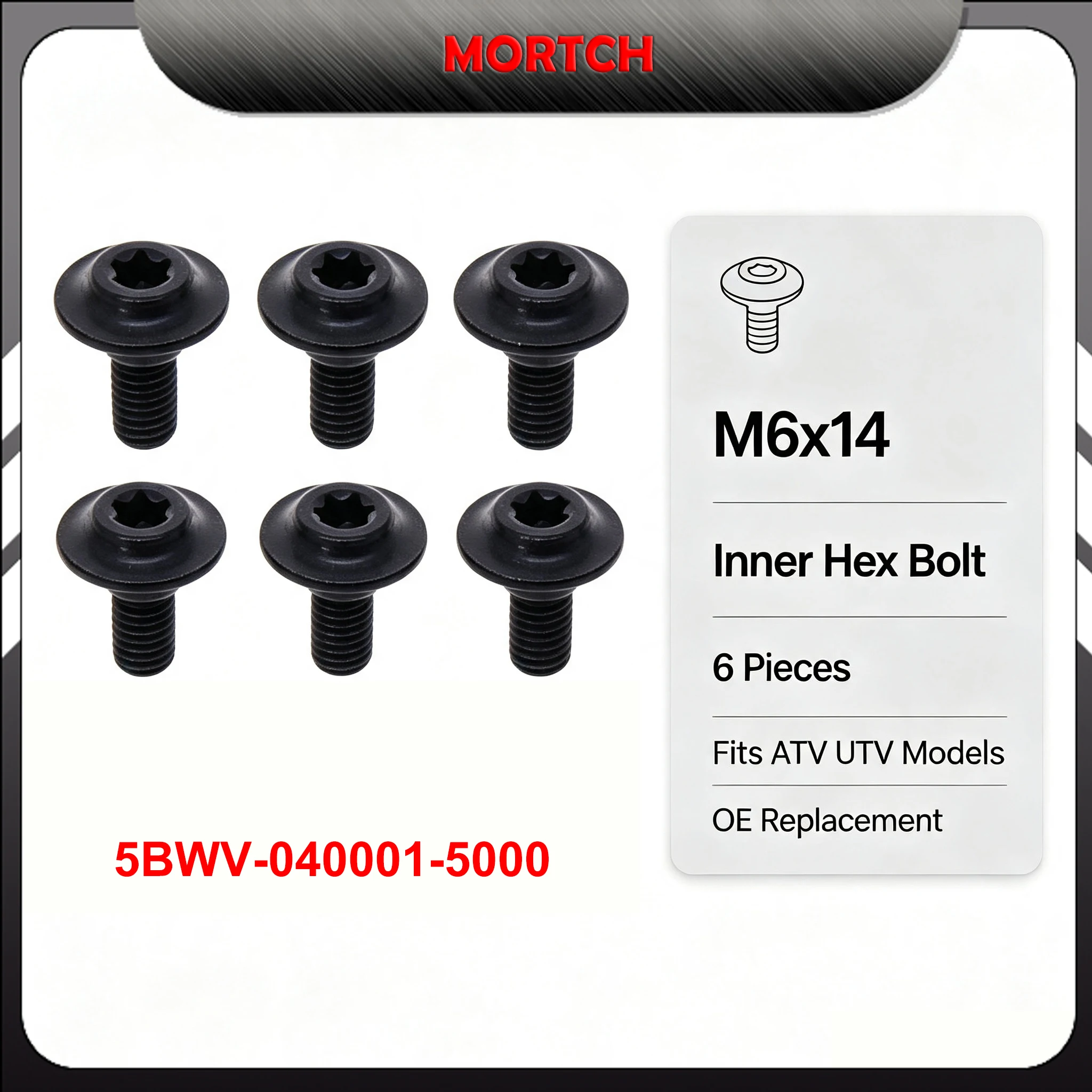 M6x14 Inner Hex Bolt 6Pcs 5BWV‑040001‑5000 Fastener Screw Replacement Parts Fit for CFMoto CForce UForce ZForce ATV UTV