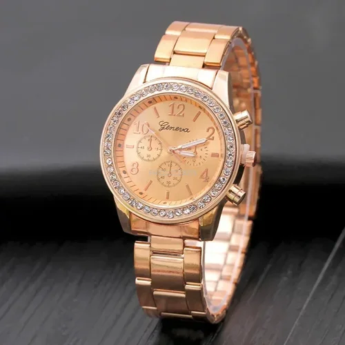 Imagen 2 del producto Reloj de lujo de cristal de cuarzo para Mujer, pulsera femenina, Reloj de pulsera informal, dorado/plateado, Bayan Kol Saati
