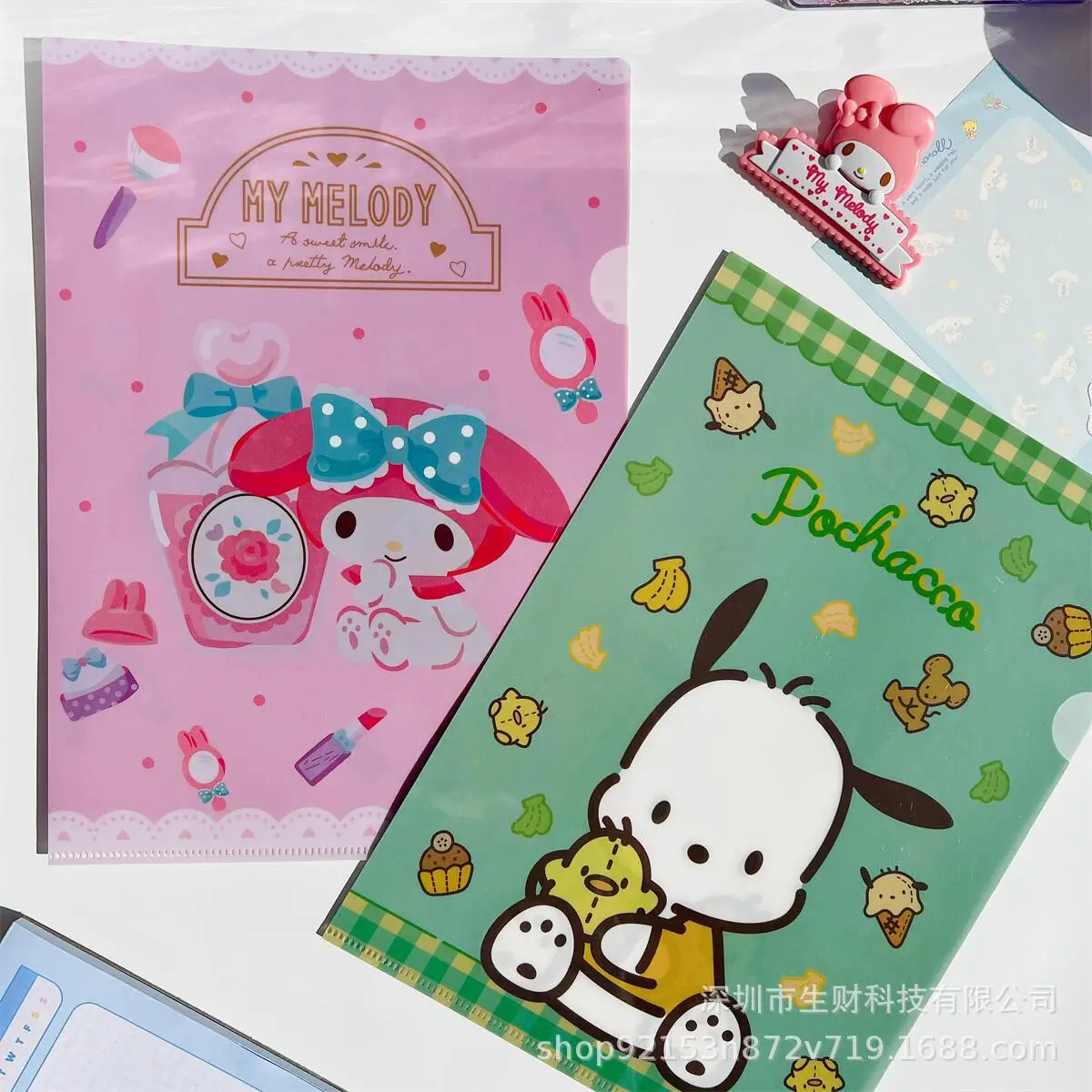 Sanrio L-Shaped Folder A4 Paper Bag Kuromi Cinnamoroll Waterproof Large Capacity Storage Clip Student Stationery School Supplies