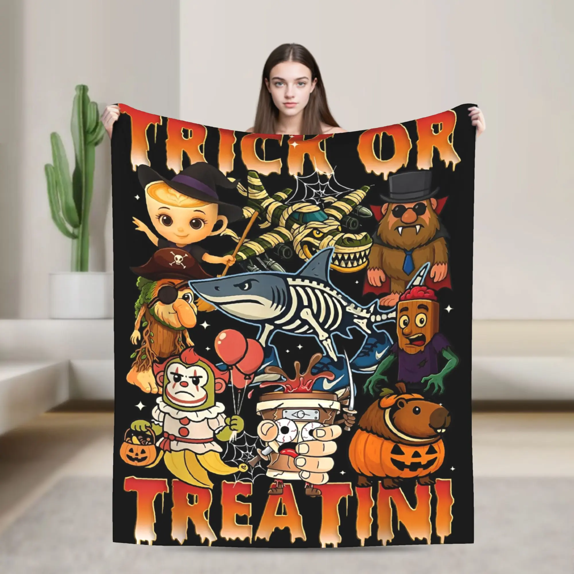 Funny Italian Brain Rot Italian Brainrot Halloween Blanket Cover   Fuzzy Throw Blankets Home Couch Portable Soft Warm Bedsprea