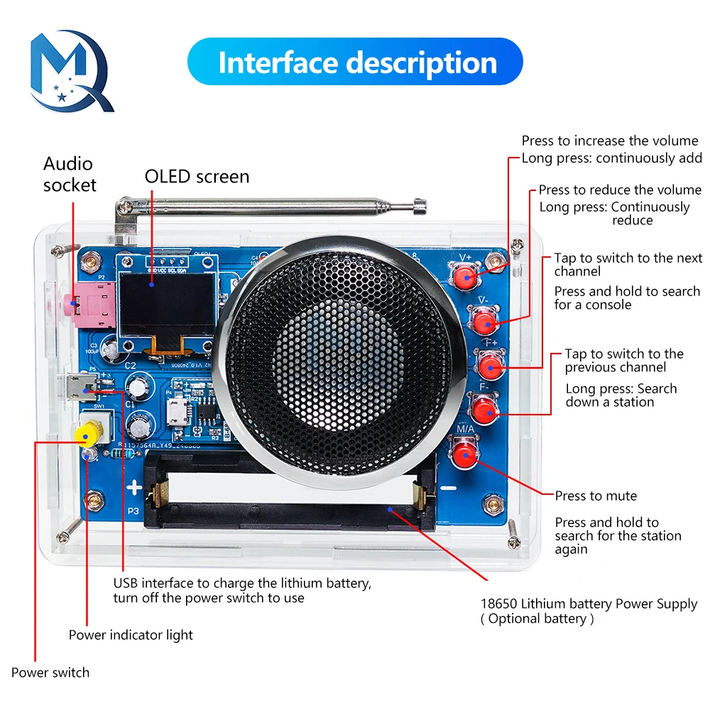 OLED Display Radio Assembly Kit Rechargeable FM Circuit Board Production Welding Electronic DIY Parts