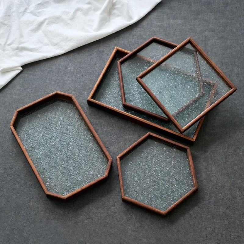 Plateau de rangement pour table, plateau en bois de noyer pour couverts, cuillères de service, ustensiles de cuisine, théière, tasse à thé, collations ﻿