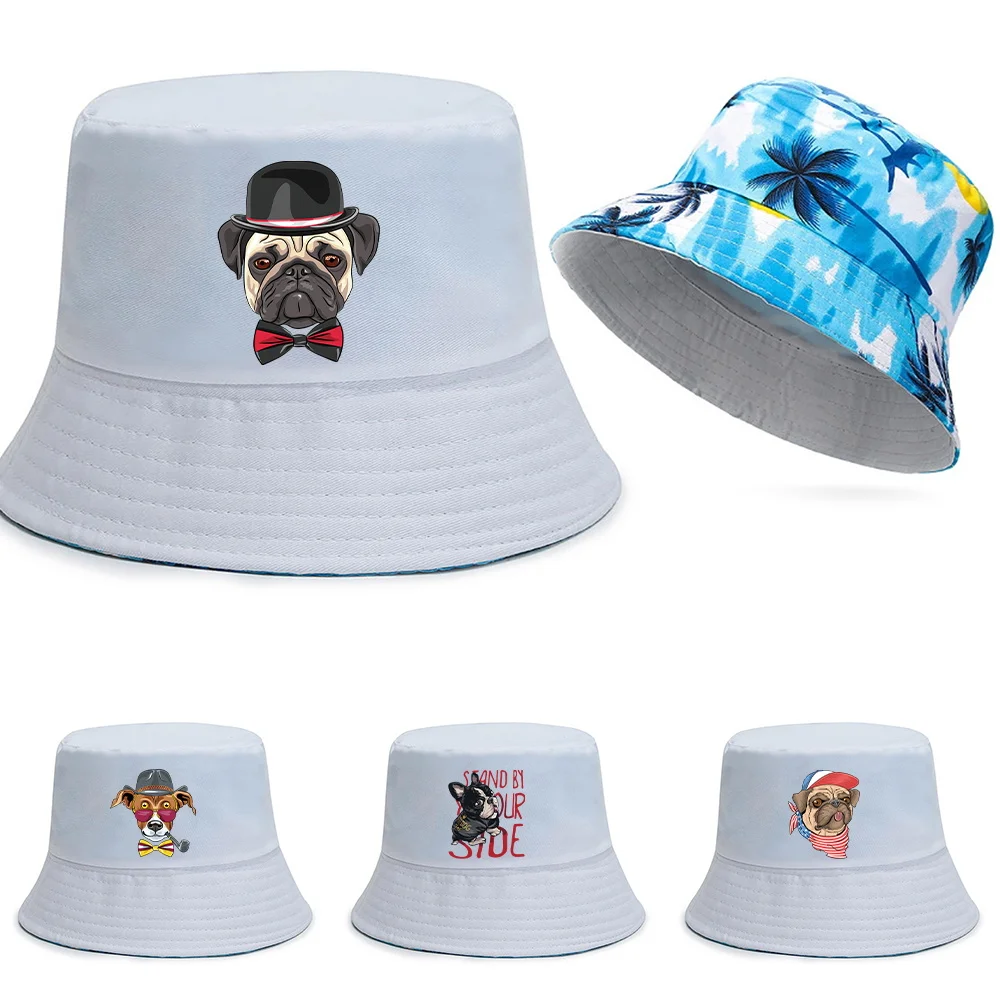 

Fashion Cotton Fisherman Hat Cute Dog Print Series Bucket Hats Reversible Hawaii Caps Men Casual Panama Cap Women Beach Sun Hats