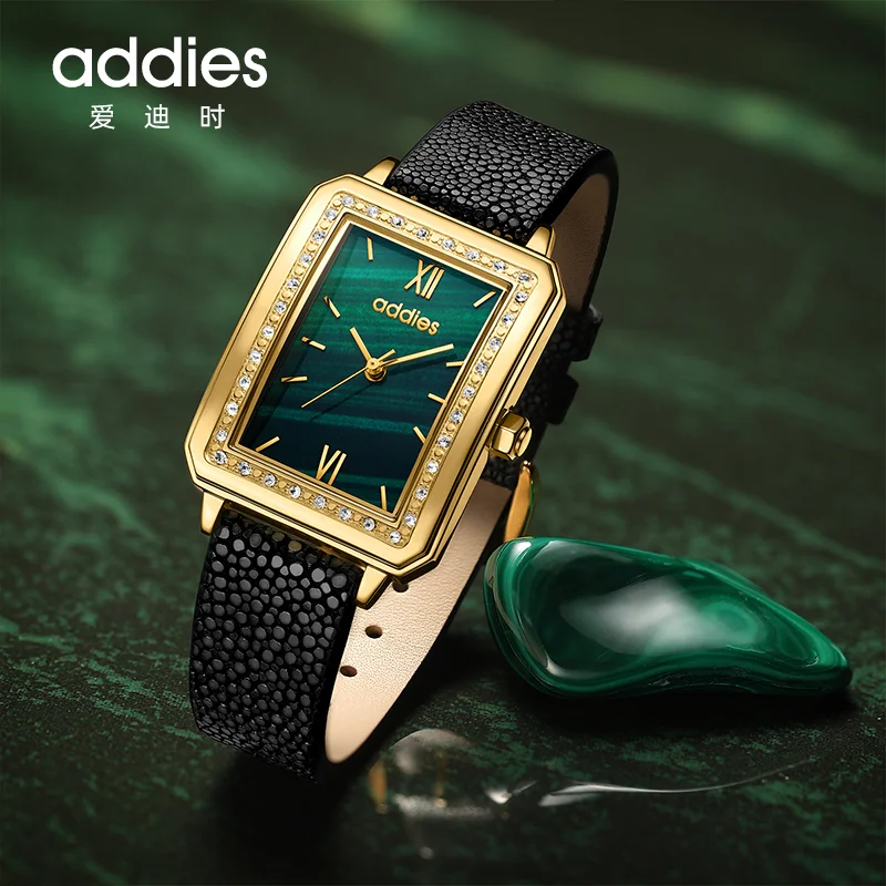 ADDIES watch for women Ladies Quartz Wrist Watch Luxury Brand Rose Gold Green Leather Reloj Para Mujer Women Watches