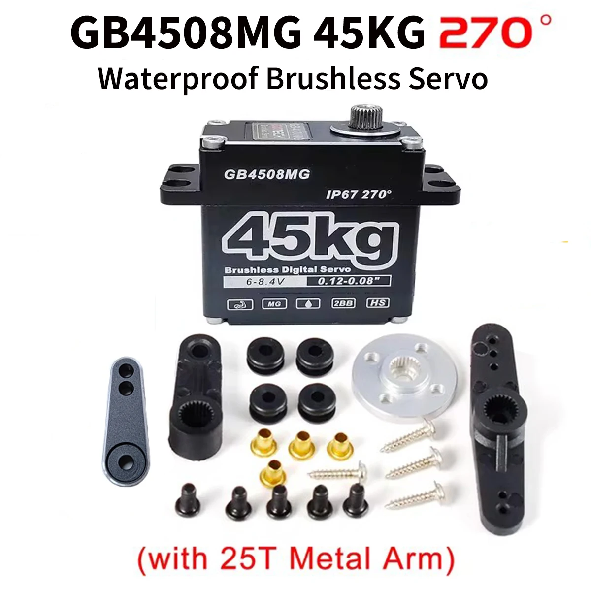 Servo GOTECK de 45KG, Servo sin escobillas con caja de aluminio, engranaje de Metal de 8,4 V, Servo de dirección impermeable para Robot de coche trepador de control remoto 1/8 1/10