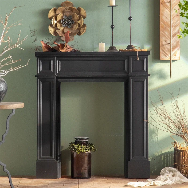 

European Solid Wood Fireplace Mantel Decorative Cabinets Living Room Background Wall French Simple Console Table Storage Rack