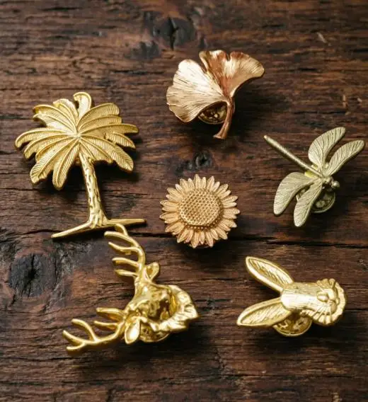 Cabinet Knob Handle for Furniture and Drawers Cupboard Door Handles Pulls Drawer Knob Gold Dresser Knob Plant Animal Handle