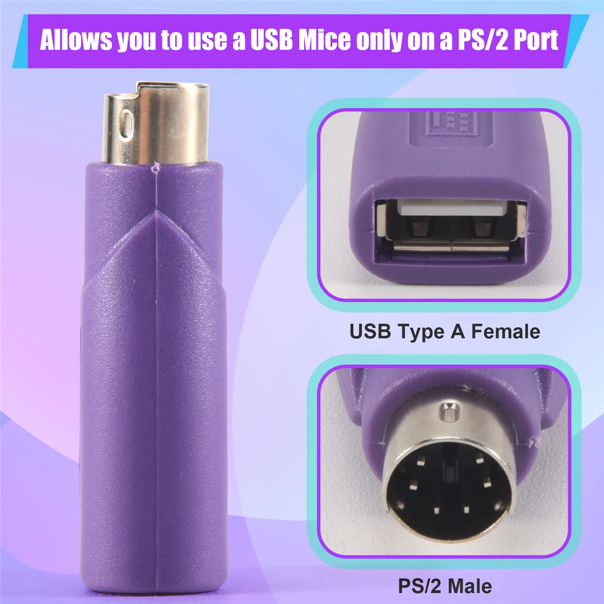 ABLJ Connettore da PS2 a USB, mini adattatore per mouse e tastiera per computer, convertitore per mouse e tastiera