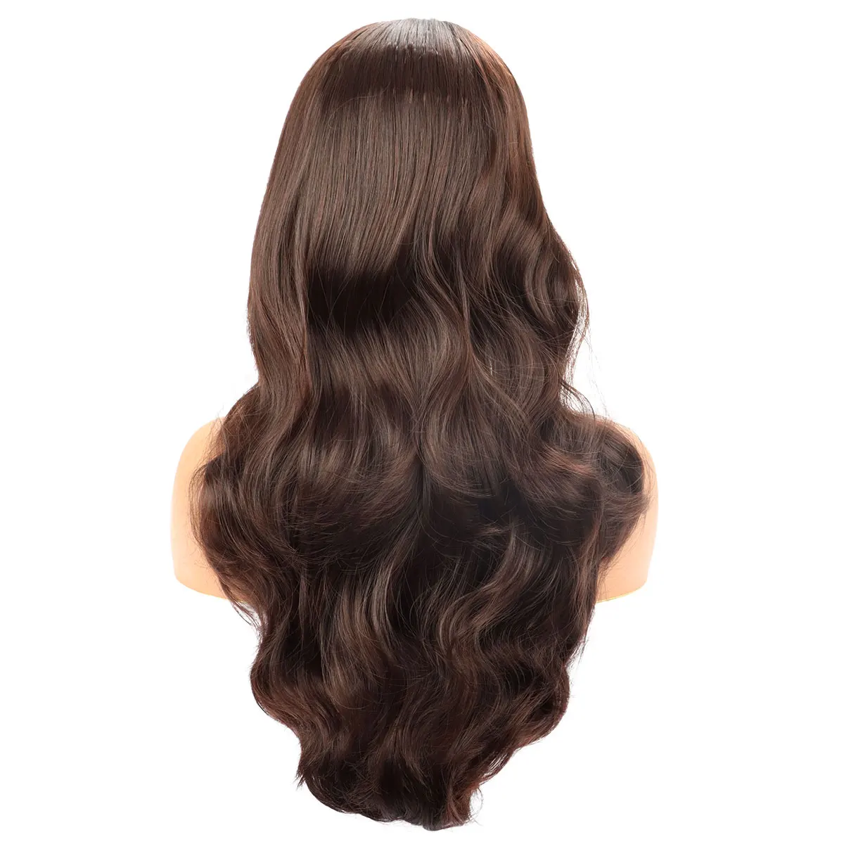 Brown Body Wave Wigs for Black Women with Bangs Long Natural Synthetic Hair Wig Daily Cosplay Heat Resistant