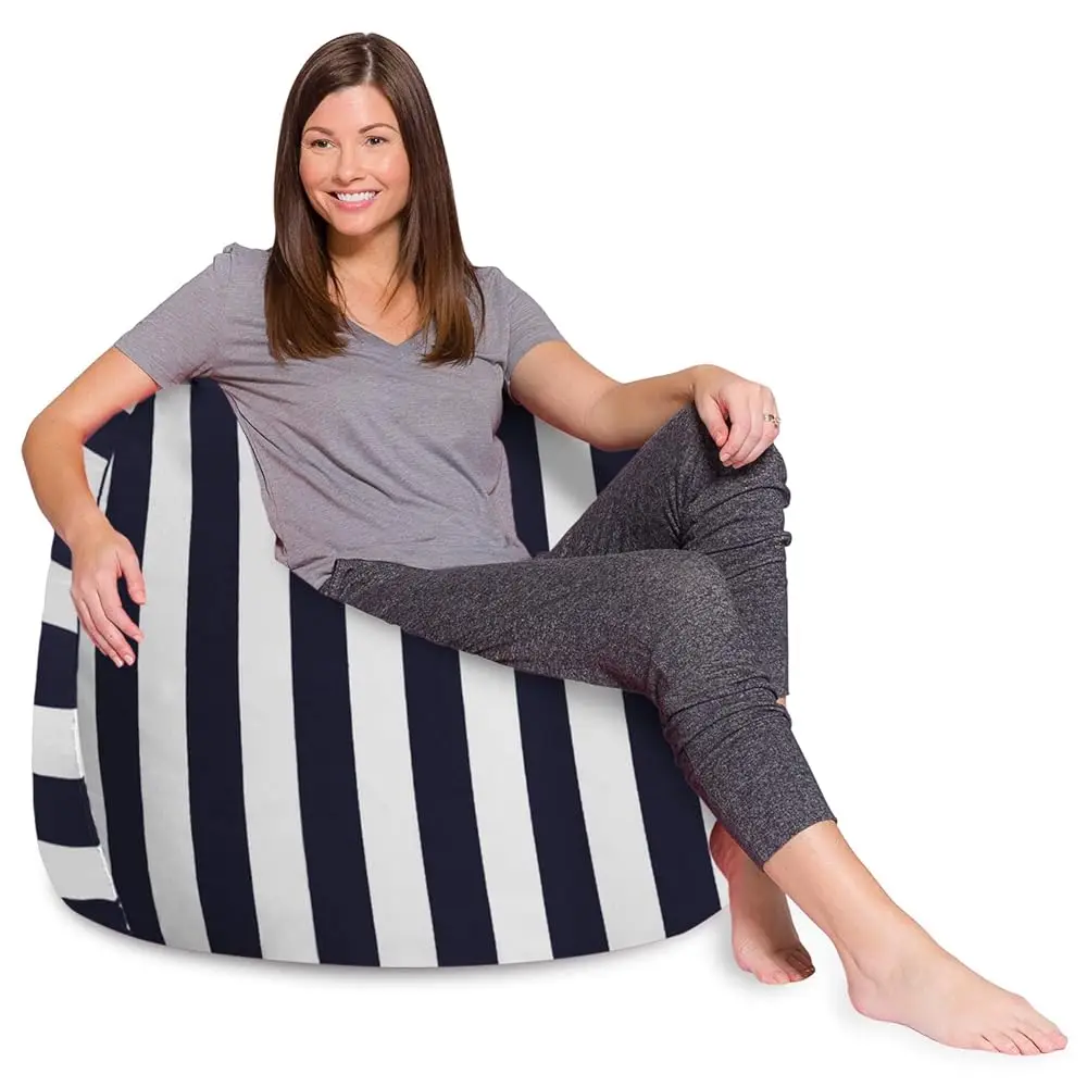 

Posh Beanbags Bean Bag Chair, X-Large-48In, Canvas Stripes Blue And White